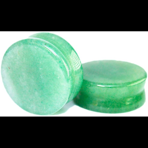 Green Jade ear gauges stone plugs gemstone studs saddle flared (pair) - Picture 1 of 2